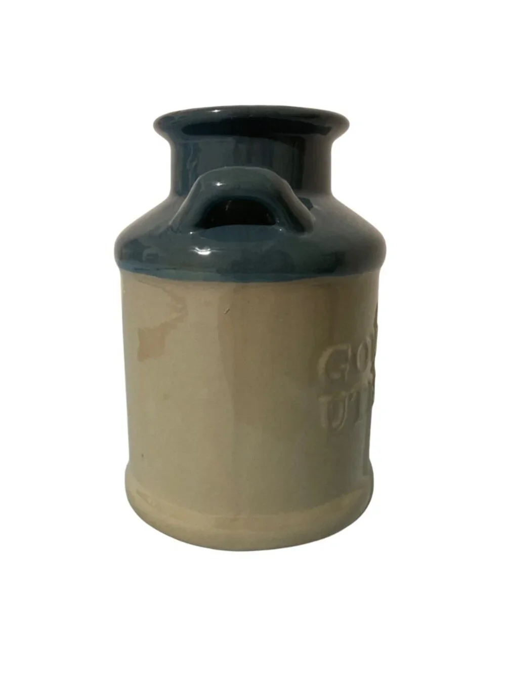Milk Can Gourmet Utensil Blue Kitchen Redware Container Crock
